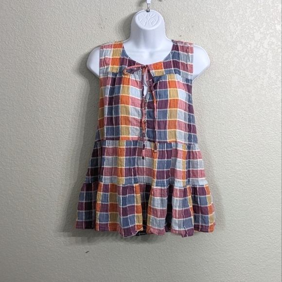 Pilcro By Anthropologie Multicolor Plaid Top Blouse Sleeveless Tiered Flowy MP - Picture 1 of 11
